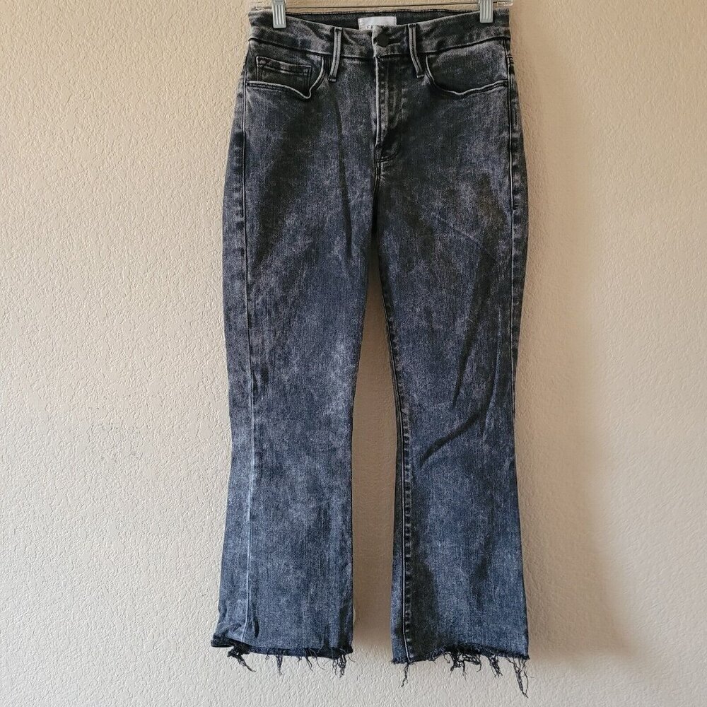 Frame Denim Le Crop Mini Bootcut Jeans Size 27 Stretchy High Rise Raw Hem Pocket